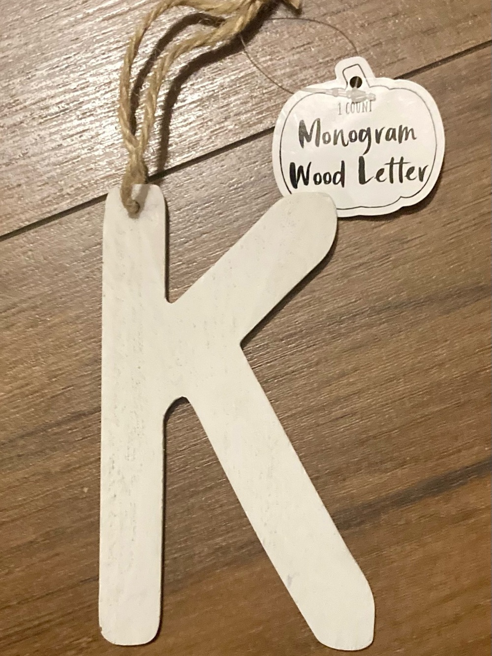 Target Bullseye Monogram Letter “K” Christmas Ornament White Wood Initial 6"